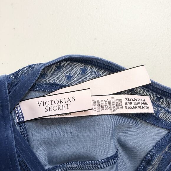 Victoria's Secret Blue Velvet Bralette Bra XS Stars Front Closure Racerback - Picture 2 of 9